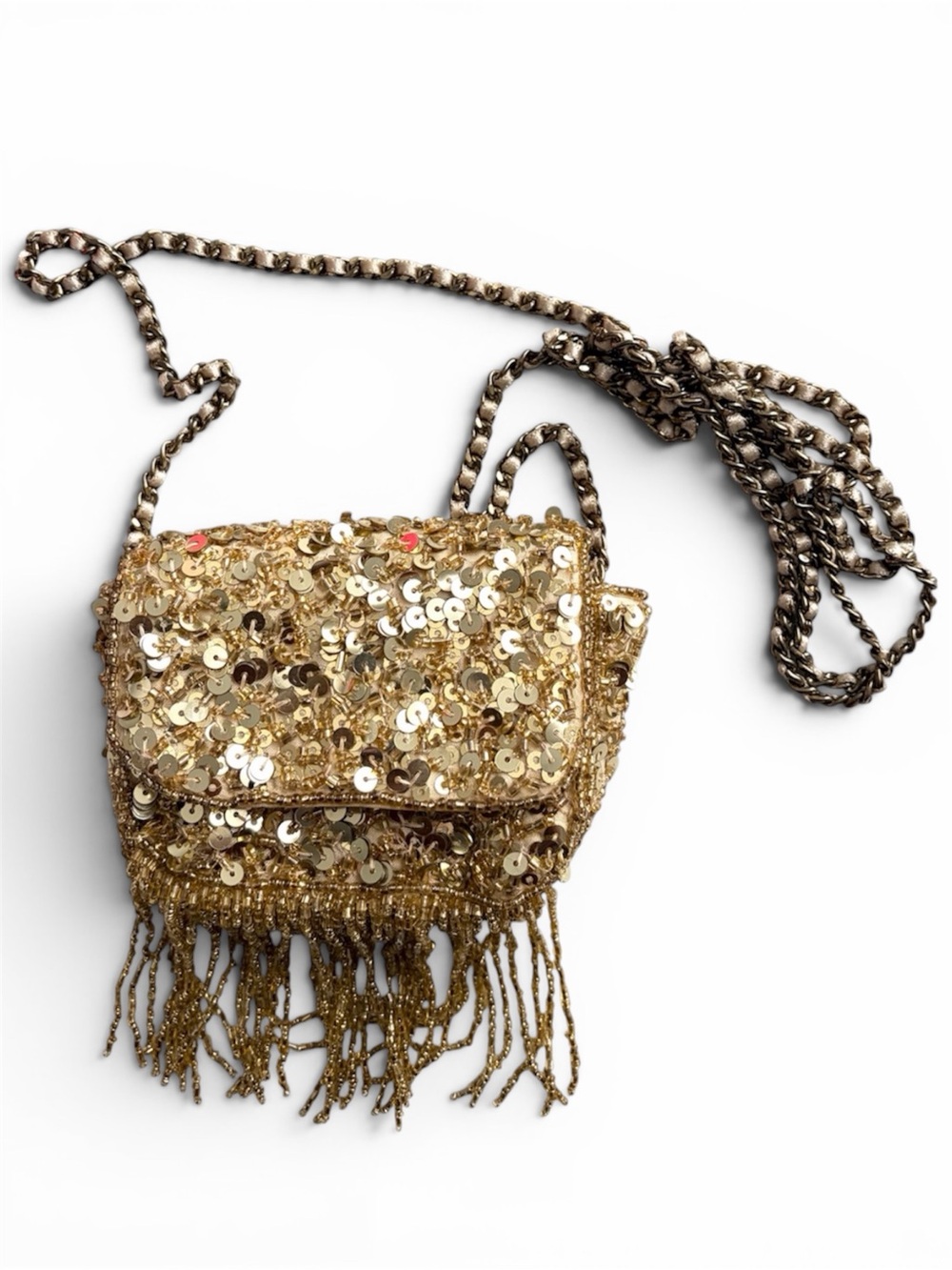 Gold Sequin Fringe Crossbody Bag - Elegant Evening Clutch